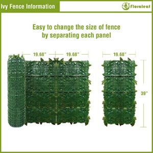 FLORALEAF Artificial Faux Ivy Privacy Fence Screen Hedges Trellis Leaves Panels with Mesh Backing Vine Decoration Natural Looking for Outdoor Decor, Garden, Yard, 39"x117", 4 Packs