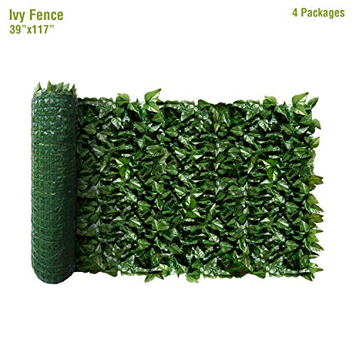 FLORALEAF Artificial Faux Ivy Privacy Fence Screen Hedges Trellis Leaves Panels with Mesh Backing Vine Decoration Natural Looking for Outdoor Decor, Garden, Yard, 39"x117", 4 Packs