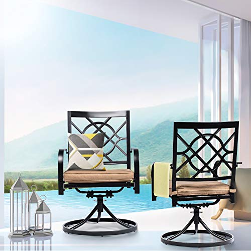 SUNCROWN Outdoor Dining Swivel Chairs Set of 2, Metal Frame Patio Chair Rocker with Brown Cushion for Garden, Bistro, Backyard