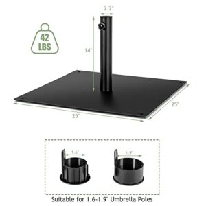 Giantex 42lbs Patio Umbrella Base, Suitable for 1.6''-1.9'' Umbrella Poles, 4 Adjustable Pads Anchor Holes, Heavy Duty Square Outdoor Umbrella Stand for Deck Yard Poolside Garden (25'' x 25'')