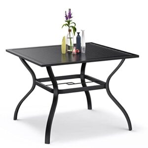 bigroof outdoor patio 37″ square dining table metal steel slat backyard bistro table outdoor furniture garden table, with 1.57” umbrella hole, black