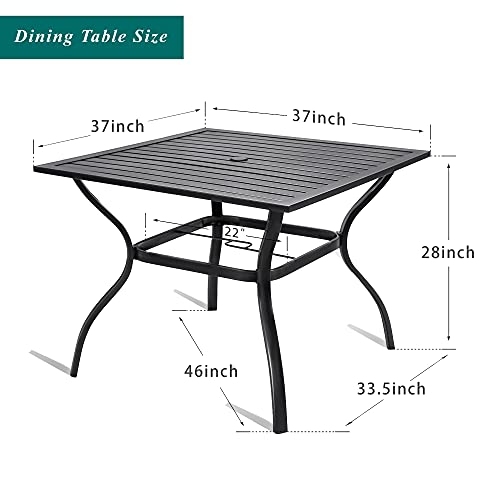 Bigroof Outdoor Patio 37" Square Dining Table Metal Steel Slat Backyard Bistro Table Outdoor Furniture Garden Table, with 1.57” Umbrella Hole, Black