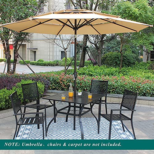 Bigroof Outdoor Patio 37" Square Dining Table Metal Steel Slat Backyard Bistro Table Outdoor Furniture Garden Table, with 1.57” Umbrella Hole, Black