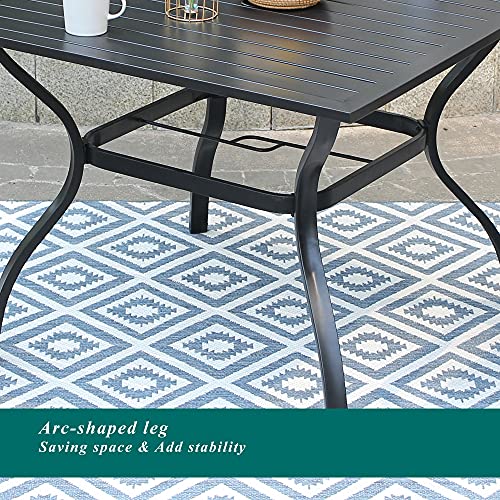 Bigroof Outdoor Patio 37" Square Dining Table Metal Steel Slat Backyard Bistro Table Outdoor Furniture Garden Table, with 1.57” Umbrella Hole, Black