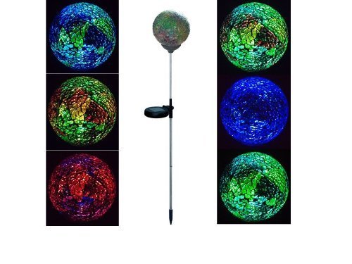 Solar Power Colorful Ball Lights, Mosaic 3.5" Glass Ball Multi-Color Color Changing LED Light, Garden Stake Yard LED Light