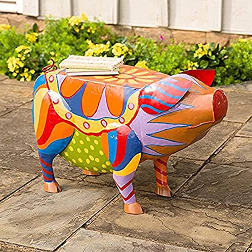 HBIAO 2021 New Creative Pig Patio Side Table, Resin Painted Pig Decoration, Mini Art Decoration Side Table, Side Table Sculptures Crafts for Garden Courtyard Landscape