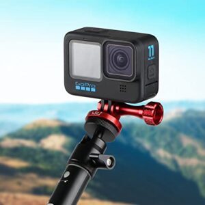 HSU Aluminum Alloy Metal GoPro Tripod/Monopod Mount with Aluminum Thumbscrew for GoPro Hero 11, 10, 9, 8, 7, 6, 5, 4, 3+, 3, 2, 1 HD, AKASO Campark and Other Action Cameras (Red)