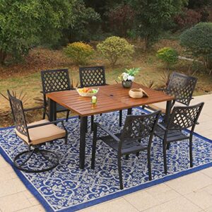 MIXPATIO 6 Person Outdoor Patio Dining Table with Umbrella Hole, Rectangle Metal Table for Garden, Backyard and Porch