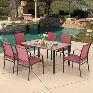 MIXPATIO 6 Person Outdoor Patio Dining Table with Umbrella Hole, Rectangle Metal Table for Garden, Backyard and Porch