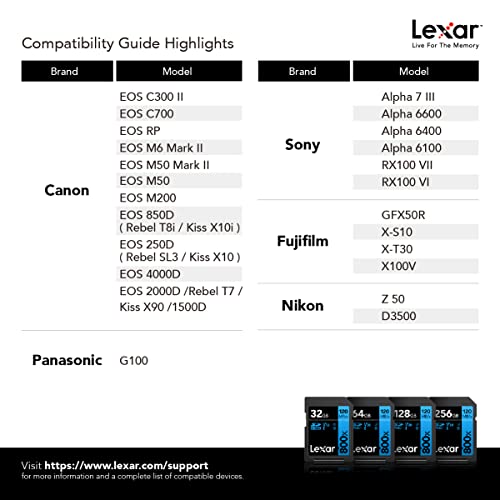 Lexar High-Performance 800x 64GB (2-Pack) SDXC UHS-I Memory Cards, C10, U3, V30, Full-HD & 4K Video, Up to 120MB/s Read, for Point-and-Shoot Cameras, Mid-Range DSLR, HD Camcorder (LSD0800064G-B2NNU)