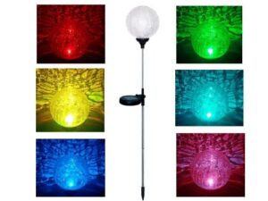 solar 3.5″ clear crackle glass ball, multi-color color changing led light, garden decor stake yard led light