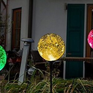 Solar 3.5" Clear Crackle Glass Ball, Multi-Color Color Changing LED Light, Garden Decor Stake Yard LED Light