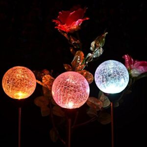 Solar 3.5" Clear Crackle Glass Ball, Multi-Color Color Changing LED Light, Garden Decor Stake Yard LED Light