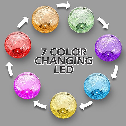 Solar 3.5" Clear Crackle Glass Ball, Multi-Color Color Changing LED Light, Garden Decor Stake Yard LED Light