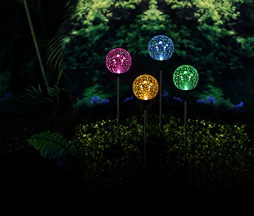 Solar 3.5" Clear Crackle Glass Ball, Multi-Color Color Changing LED Light, Garden Decor Stake Yard LED Light