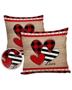outdoor pillows 16×16 waterproof outdoor pillow covers, valentine’s day sweet love heart polyester throw pillow covers garden cushion decorative case for patio couch decoration set of 2, vintage wood