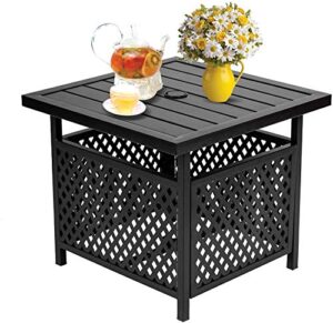 omelaza outdoor patio bistro coffee table side table with 1.57″ umbrella hole, small metal square, for garden, pool, deck, black