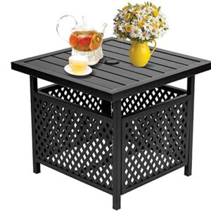 Omelaza Outdoor Patio Bistro Coffee Table Side Table with 1.57" Umbrella Hole, Small Metal Square, for Garden, Pool, Deck, Black