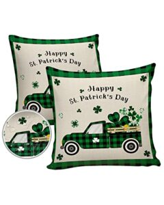 outdoor pillows 16×16 waterproof outdoor pillow covers, st patrick’s day shamrock truck polyester throw pillow covers garden cushion decorative case for patio couch decoration set of 2, spring clovers