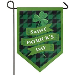 oarencol st patrick’s day shamrock garden flag clover green buffalo check plaid double sided home yard decor banner outdoor 12.5 x 18 inch