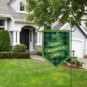 Oarencol St Patrick's Day Shamrock Garden Flag Clover Green Buffalo Check Plaid Double Sided Home Yard Decor Banner Outdoor 12.5 x 18 Inch