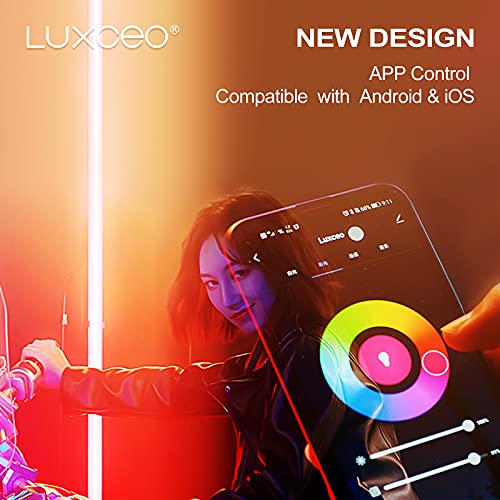 LUXCEO P120 RGB Handheld Photography Light, APP Control 1350 Lumen LED Video Light Wand 360°Full Color 12 Lighting Modes CRI≥95 IP68 Waterproof Built-in Rechargeable Battery 3000k 5750k Colorful Stick