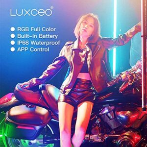LUXCEO P120 RGB Handheld Photography Light, APP Control 1350 Lumen LED Video Light Wand 360°Full Color 12 Lighting Modes CRI≥95 IP68 Waterproof Built-in Rechargeable Battery 3000k 5750k Colorful Stick