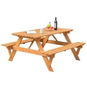 Gardenised, Stained A-Frame Outdoor Patio Deck Garden Picnic Table