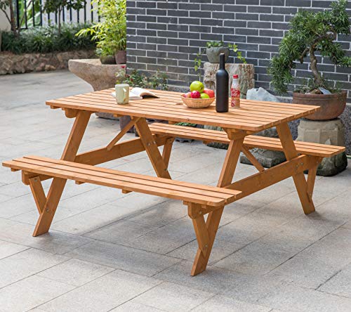 Gardenised, Stained A-Frame Outdoor Patio Deck Garden Picnic Table