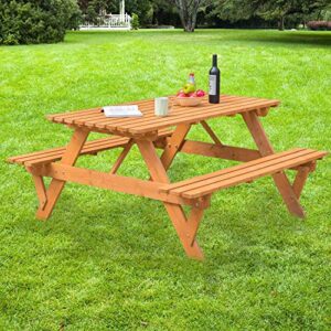 Gardenised, Stained A-Frame Outdoor Patio Deck Garden Picnic Table