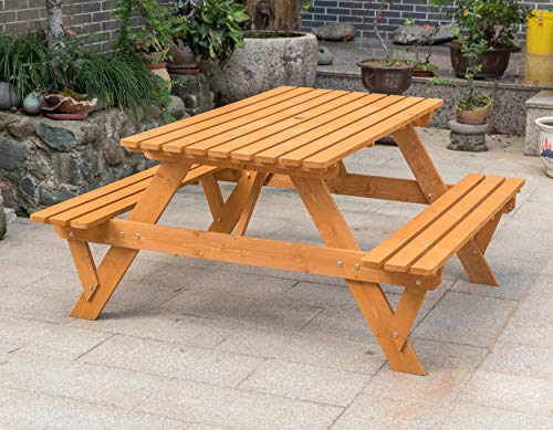 Gardenised, Stained A-Frame Outdoor Patio Deck Garden Picnic Table