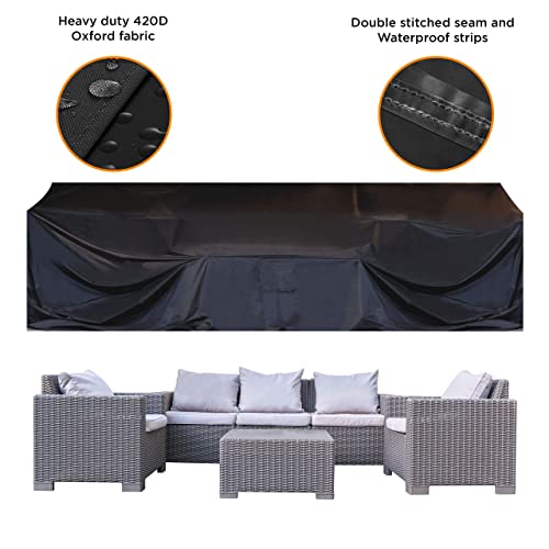 JOORY Large Patio Furniture Outdoor sectional Furniture Covers Waterproof Dust Proof Furniture Lounge Porch Winter Sofa Cover Protector D126”x W63”x H28” - Double Stitched Seam and Waterproof Strips