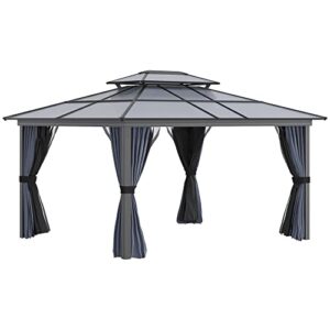 outsunny 10′ x 12′ hardtop gazebo canopy with polycarbonate double roof, aluminum frame, permanent pavilion outdoor gazebo with netting and curtains for patio, garden, backyard, deck, lawn, black