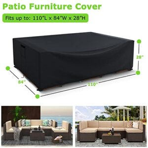 Patio Furniture Covers, 600D Heavy Duty Outdoor Furniture Cover Waterproof, Rectangle Outdoor Table and Chairs Cover, Outdoor Sectional Cover for Winter, 110" L x 84" W x 28" H