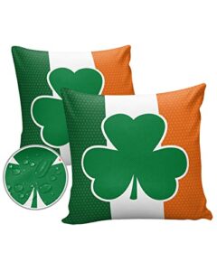 vandarllin outdoor throw pillows covers 18x18 set of 2 waterproof irish flag printed with green clover leaf decorative zippered lumbar cushion covers for patio furniture,