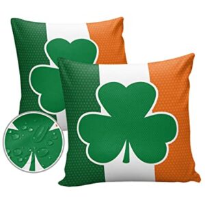 Vandarllin Outdoor Throw Pillows Covers 18X18 Set of 2 Waterproof Irish Flag Printed with Green Clover Leaf Decorative Zippered Lumbar Cushion Covers for Patio Furniture,