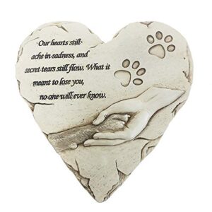 jinhuoba new york dog pet memorial stones, hand-painted heart-shaped loss of pet dog memorial gifts with sympathy poem and paw in hand design, (white)