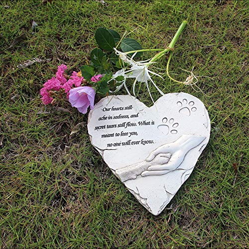 jinhuoba New York Dog Pet Memorial Stones, Hand-Painted Heart-Shaped Loss of Pet Dog Memorial Gifts with Sympathy Poem and Paw in Hand Design, (White)