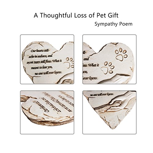 jinhuoba New York Dog Pet Memorial Stones, Hand-Painted Heart-Shaped Loss of Pet Dog Memorial Gifts with Sympathy Poem and Paw in Hand Design, (White)