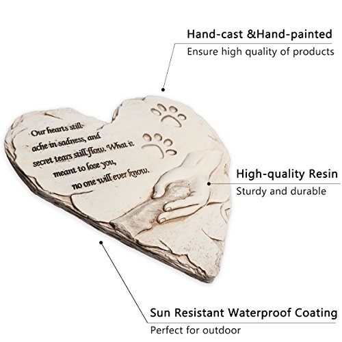 jinhuoba New York Dog Pet Memorial Stones, Hand-Painted Heart-Shaped Loss of Pet Dog Memorial Gifts with Sympathy Poem and Paw in Hand Design, (White)