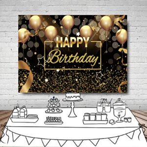 Sensfun Happy Birthday Party Backdrop Banner for Men Women Black Gold Balloons Glitter Bokeh Spots Photography Background Baby Adult Birthday Cake Table Decoration Supplies Photo Booth Backdrops 7x5ft