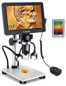 7″ lcd digital microscope 1200x,leipan 12mp coin microscope with screen for adults,1080p video microscope with 12pcs slides,wired remote,2 side lights,windows/mac os compatible…