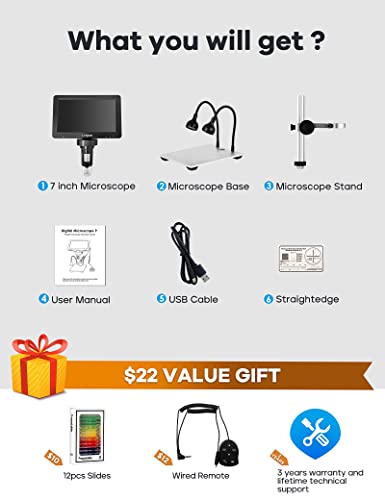 7" LCD Digital Microscope 1200X,Leipan 12MP Coin Microscope with Screen for Adults,1080P Video Microscope with 12pcs Slides,Wired Remote,2 Side Lights,Windows/Mac OS Compatible…