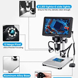 7" LCD Digital Microscope 1200X,Leipan 12MP Coin Microscope with Screen for Adults,1080P Video Microscope with 12pcs Slides,Wired Remote,2 Side Lights,Windows/Mac OS Compatible…