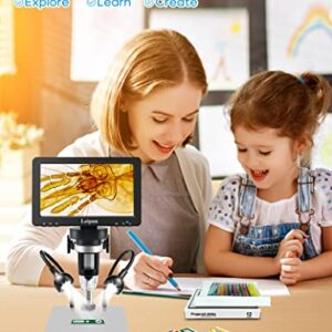 7" LCD Digital Microscope 1200X,Leipan 12MP Coin Microscope with Screen for Adults,1080P Video Microscope with 12pcs Slides,Wired Remote,2 Side Lights,Windows/Mac OS Compatible…