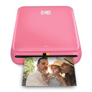 kodak step instant color photo printer with bluetooth/nfc, zink technology & kodak app for ios & android (pink) prints 2×3” sticky-back photos.