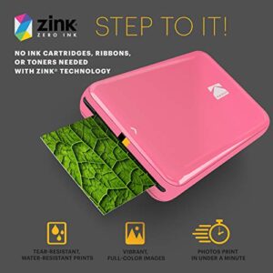 KODAK Step Instant Color Photo Printer with Bluetooth/NFC, Zink Technology & KODAK App for iOS & Android (Pink) Prints 2x3” Sticky-Back Photos.