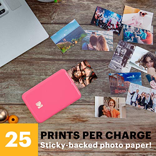 KODAK Step Instant Color Photo Printer with Bluetooth/NFC, Zink Technology & KODAK App for iOS & Android (Pink) Prints 2x3” Sticky-Back Photos.