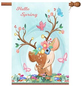 hello spring flag,spring garden flag double sided welcome burlap seasonal elk spring house flags 28×40 inch summer yard signs outdoor decor for homes,gardens, patio or lawn with 2 grommets