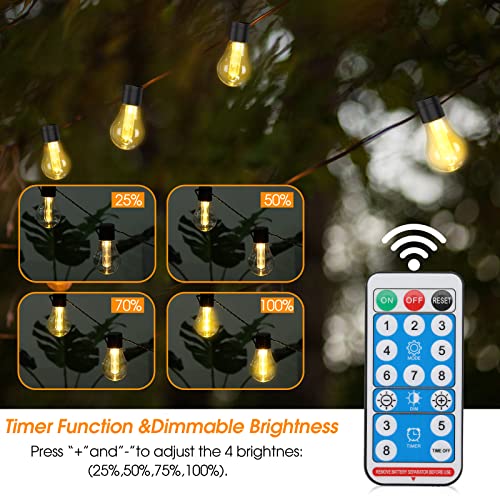 Solar String Lights Outdoor Waterproof, 29.5 FT 20 Shatterproof Bulbs Patio Lights with Remote 8 Modes LED Solar Powered String Lights, Hanging Lights for Garden Yard, Wedding Party Decor（Warm White）